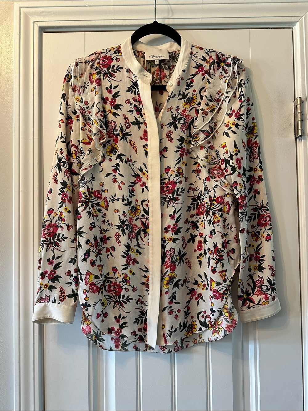 3.1 Phillip Lim Ivory Silk Floral Print Button Down Blouse Size 2